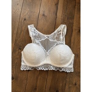 Victorias Secret PINK Lace Bralette High Neck Padded Small Floral Mesh Coquette